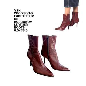 Y2K VTG. AUTHENTIC FABI BURGUNDY ZIPPER BOOTS SZ. 6 1/2